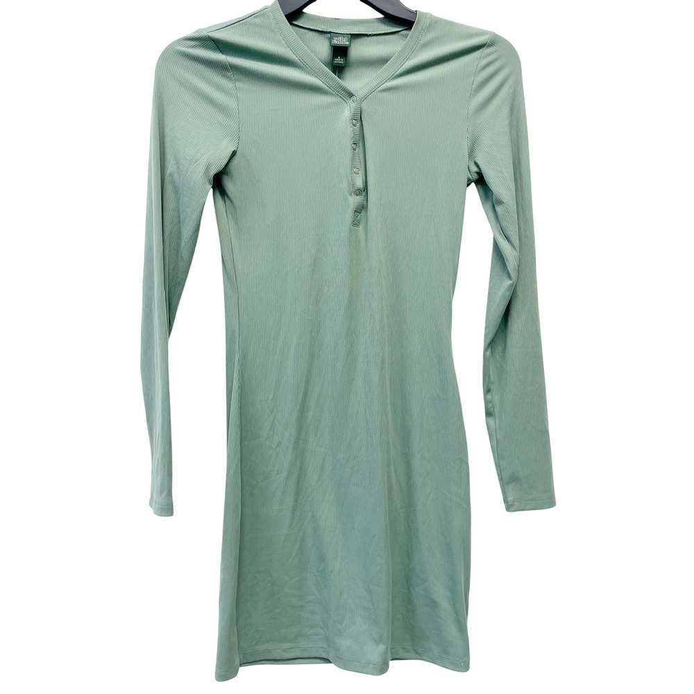 Wild Fable Women's Sage Green Ribbed Henley Bodycon Mini Dress Size Small